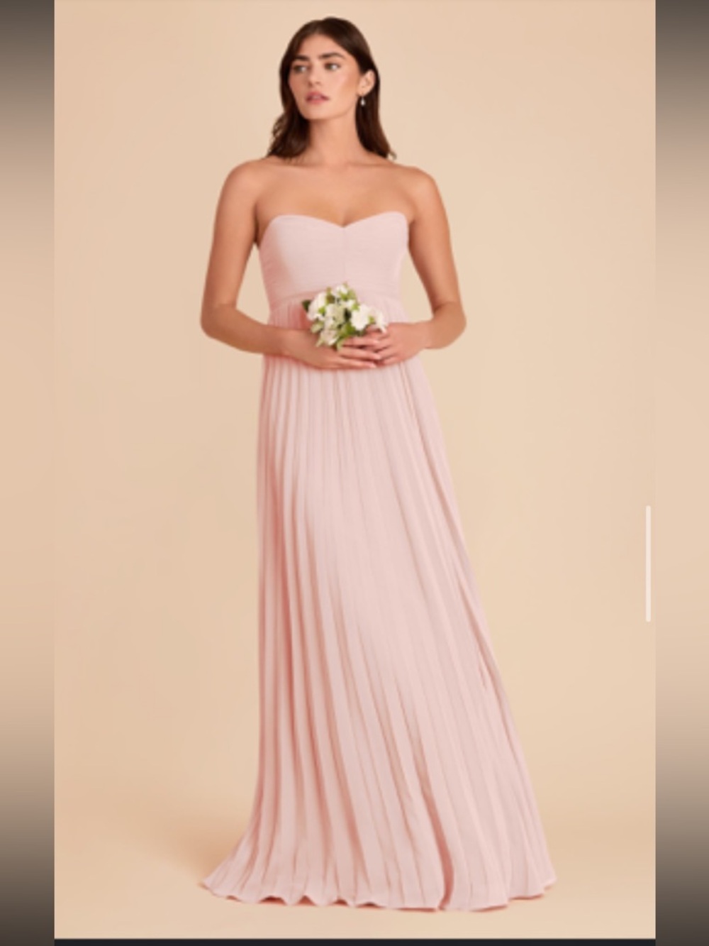 Strapless Blush Pink Pleated Maxi Dress with Scarf - Picture 2 of 7